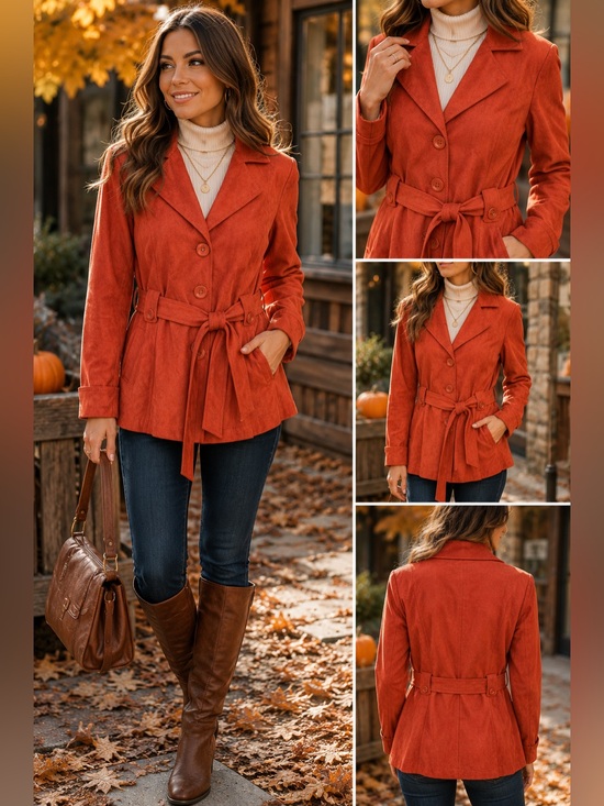 Cato Jackets & Blazers - Cato Burnt Orange Faux Suede Belted Blazer Jacket Size Large